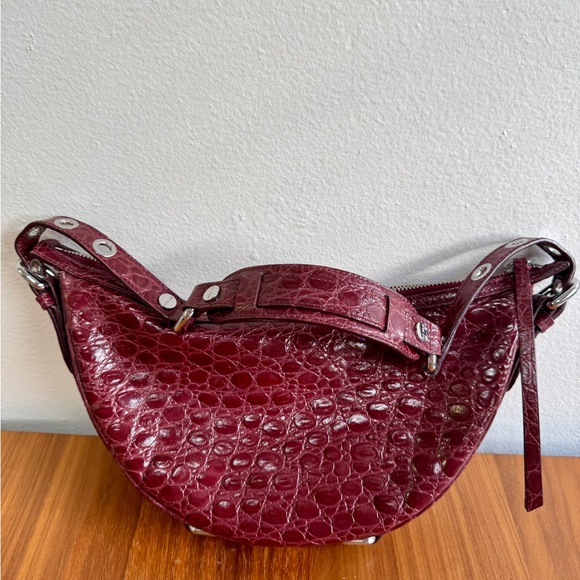 By Far Gib Shoulder Bag Wine Circular Croco Embossed Leather EUC - Picture 10 of 15